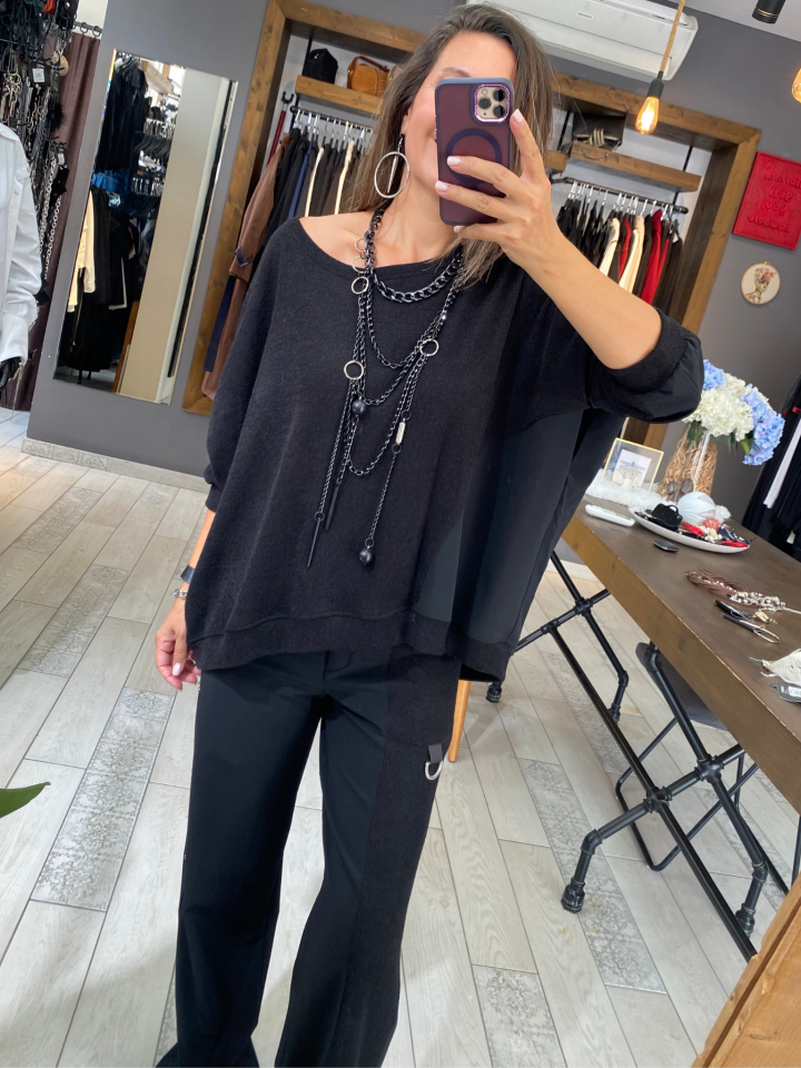 Quinn Metal Detaylı Triko Bluz (siyah)