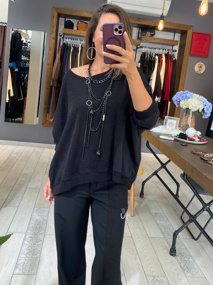 Quinn Metal Detaylı Triko Bluz (siyah)