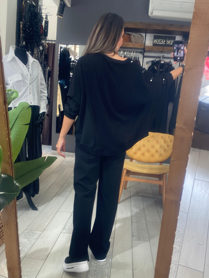 Quinn Metal Detaylı Triko Bluz (siyah)