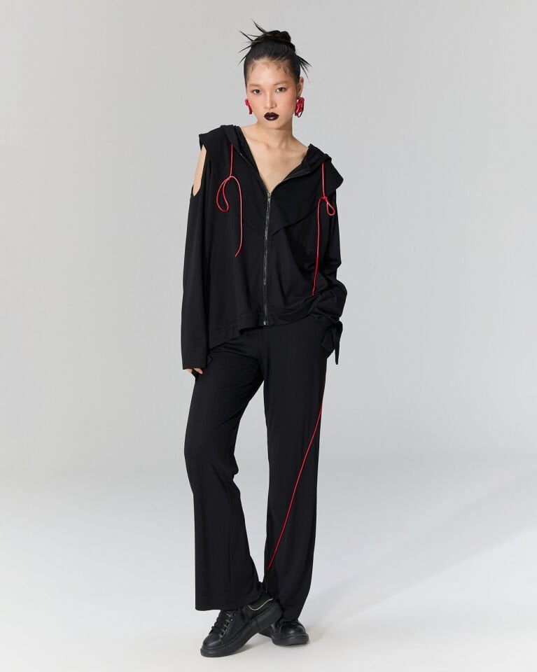 Tine Kırmızı Biyeli Pantolon (siyah)