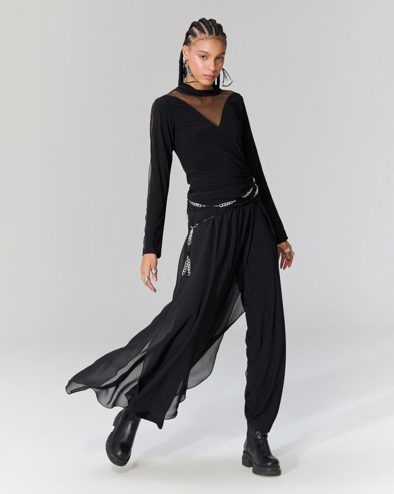 Tül Detaylı Bluz (siyah)