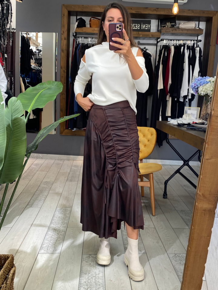 Carla Büzgülü Etek (kahve)