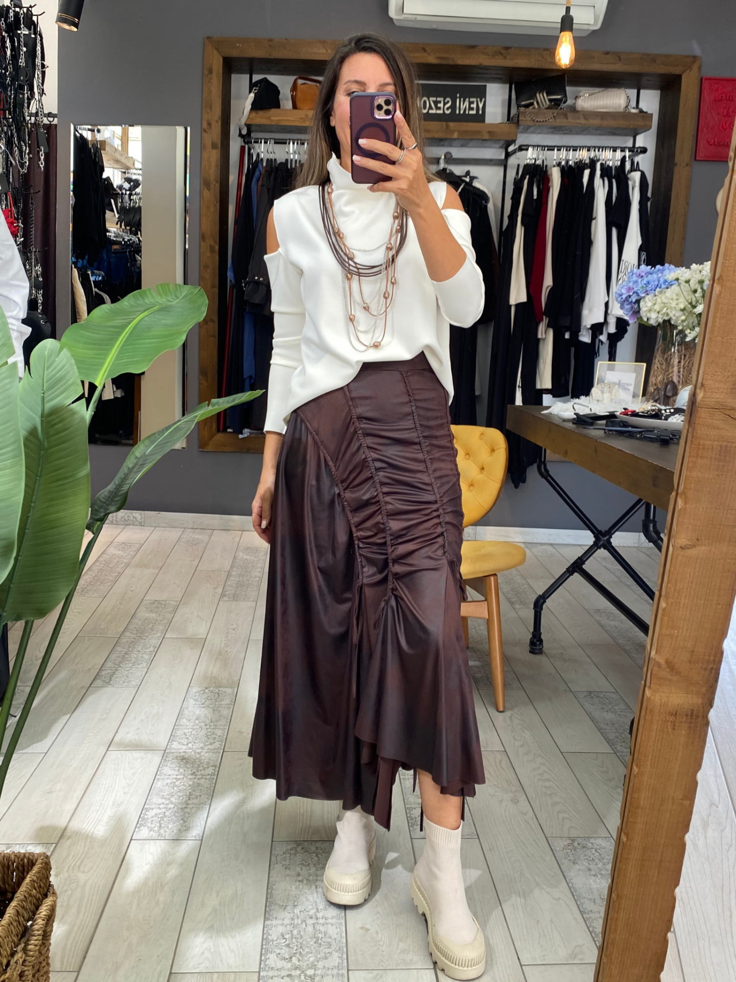 Carla Büzgülü Etek (kahve)