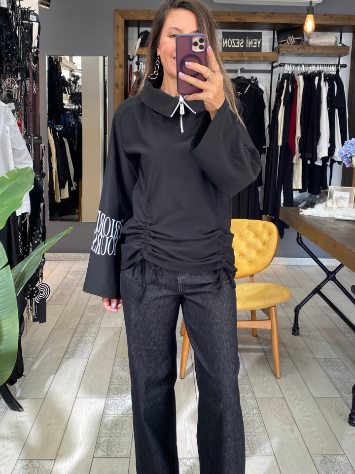 Nesto Büzgü Detaylı Bluz (siyah)