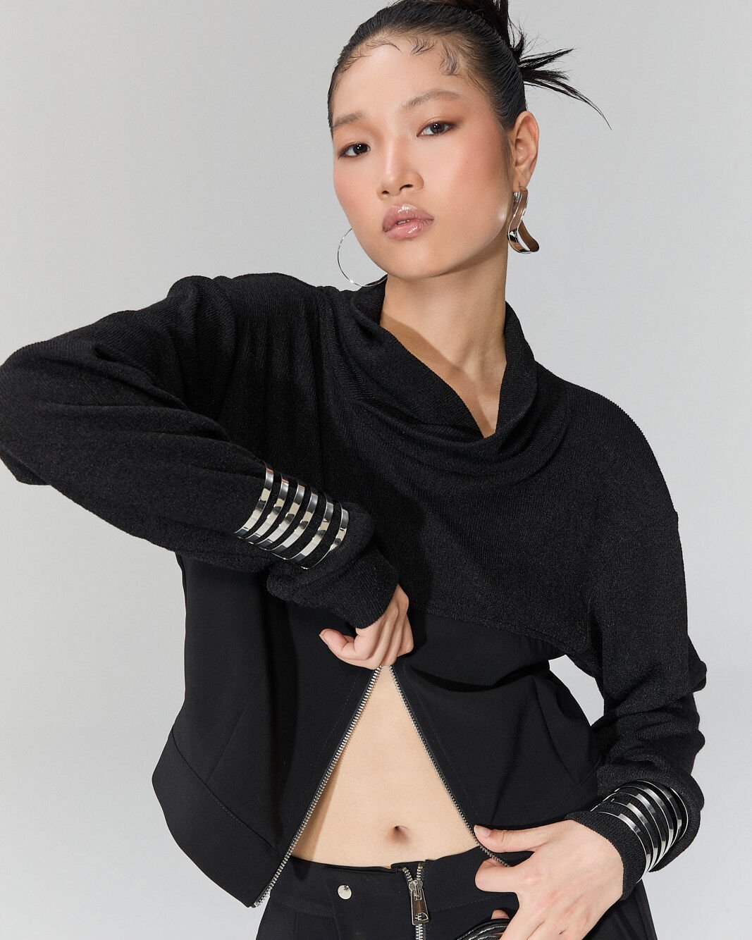 Lily Fermuarlı Bluz (siyah)