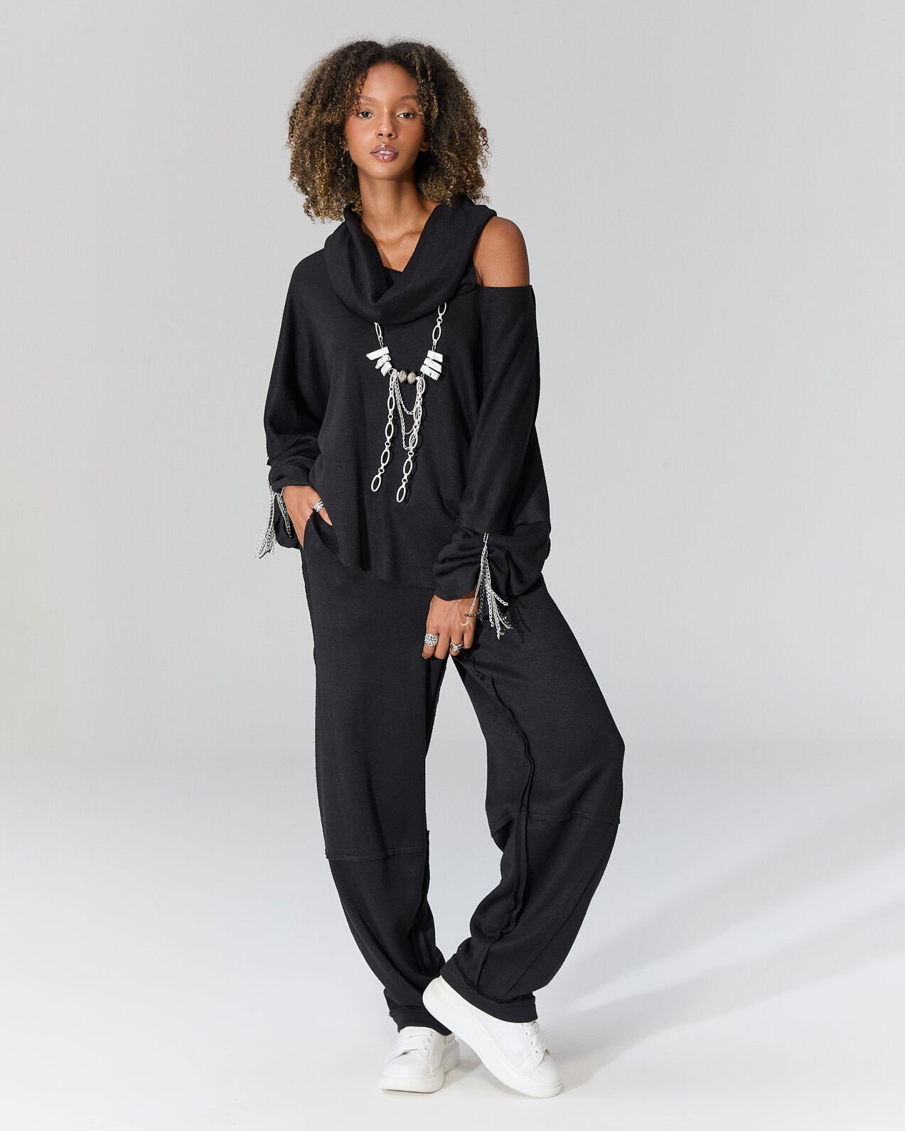 Santa Degaje Yaka Bluz (siyah)