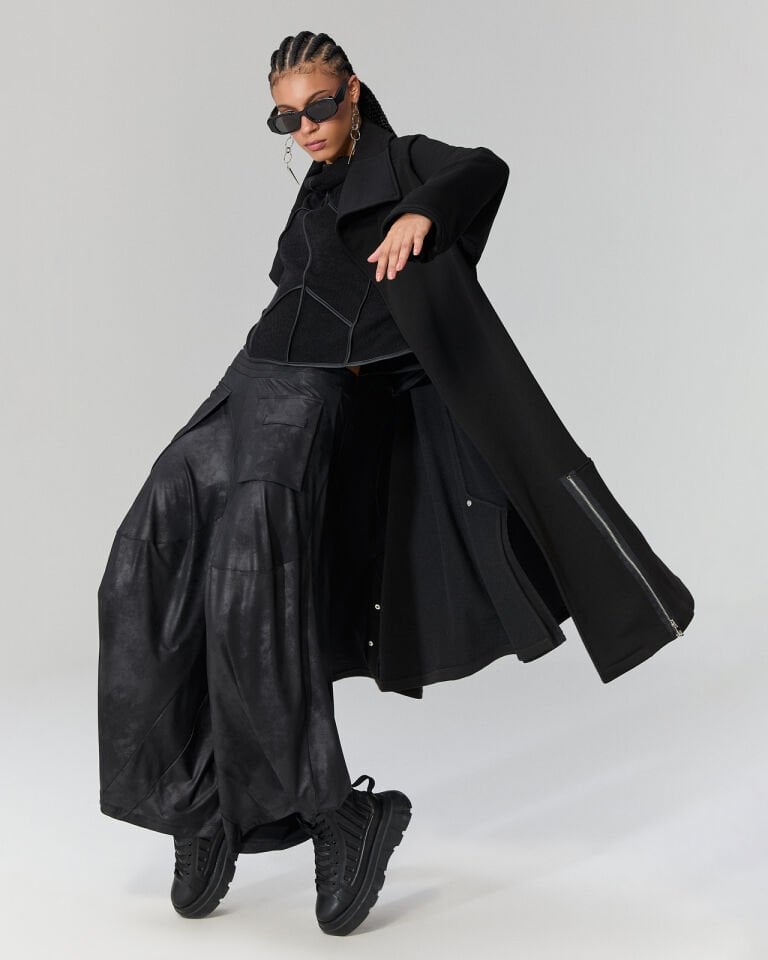 Juno Deri Görünümlü Şalvar Pantolon (Siyah)