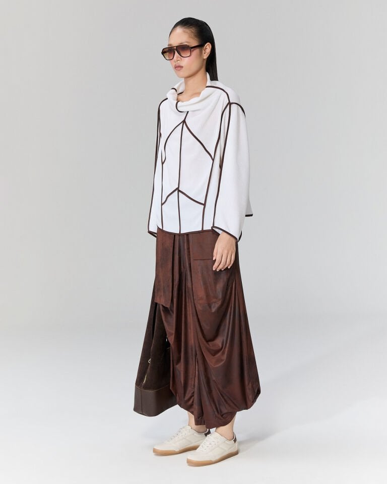 Juno Deri Görünümlü Şalvar Pantolon (Kahve)