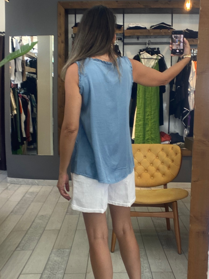 Düğmeli İpek Bluz (Mavi)