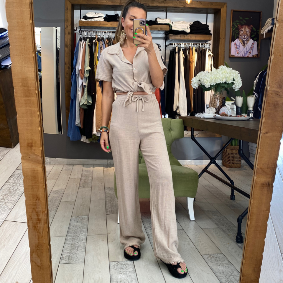 Debora Elek Keten Pantolon (Beige)