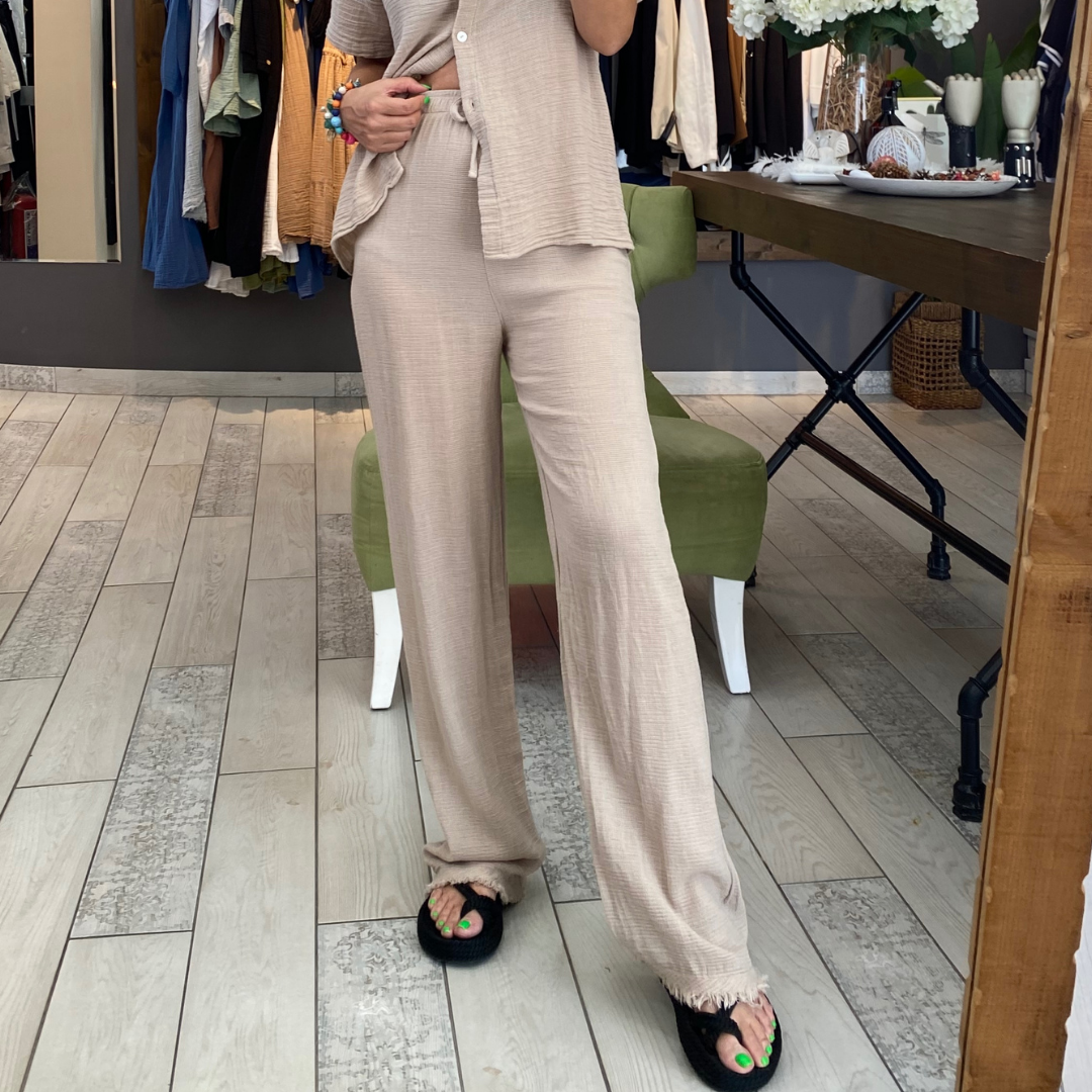 Debora Elek Keten Pantolon (Beige)