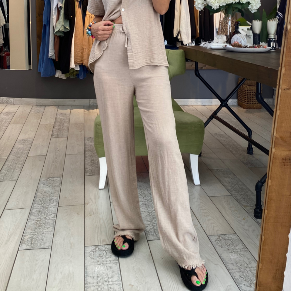 Debora Elek Keten Pantolon (Beige)