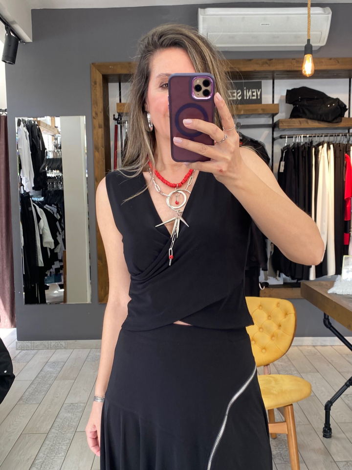 Ann Kruvaze Bluz (siyah)