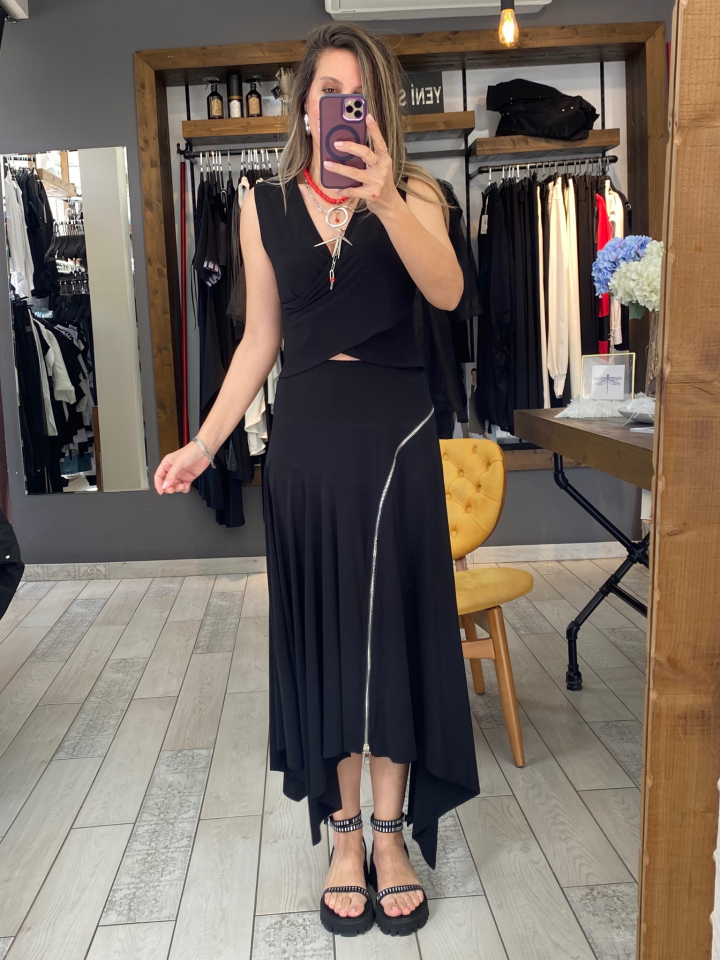 Ann Kruvaze Bluz (siyah)