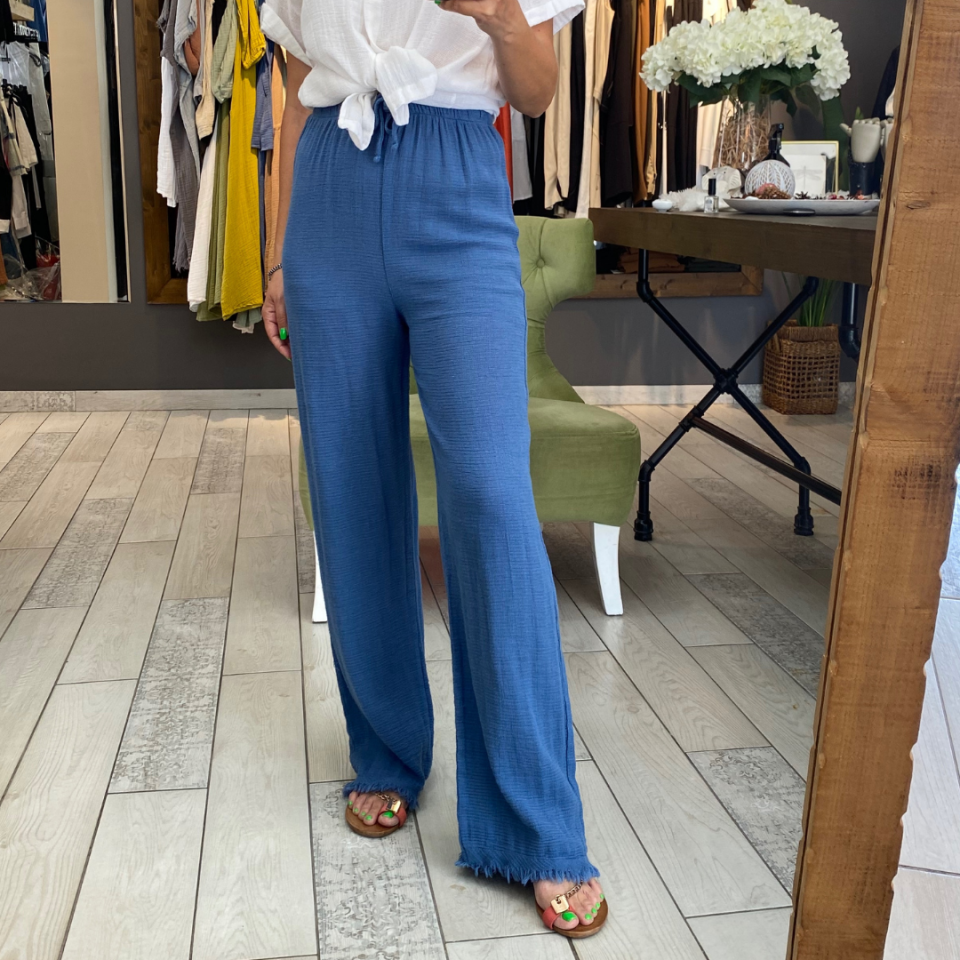 Debora Elek Keten Pantolon (Moonligt Blue)