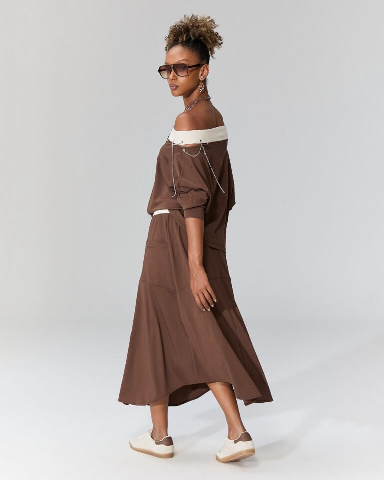 Valeria Düşük Omuz Bluz (Kahve)