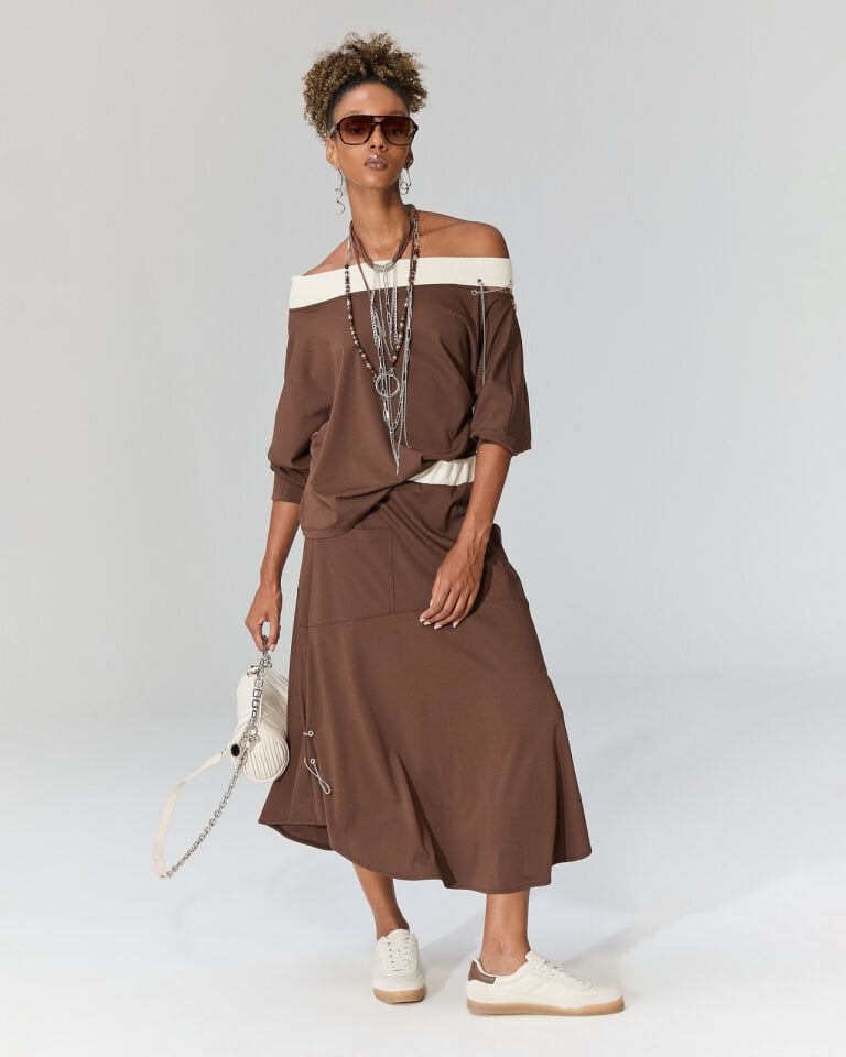 Valeria Düşük Omuz Bluz (Kahve)