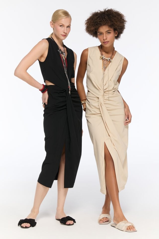 Solera Bel Detaylı Elbise (bej)