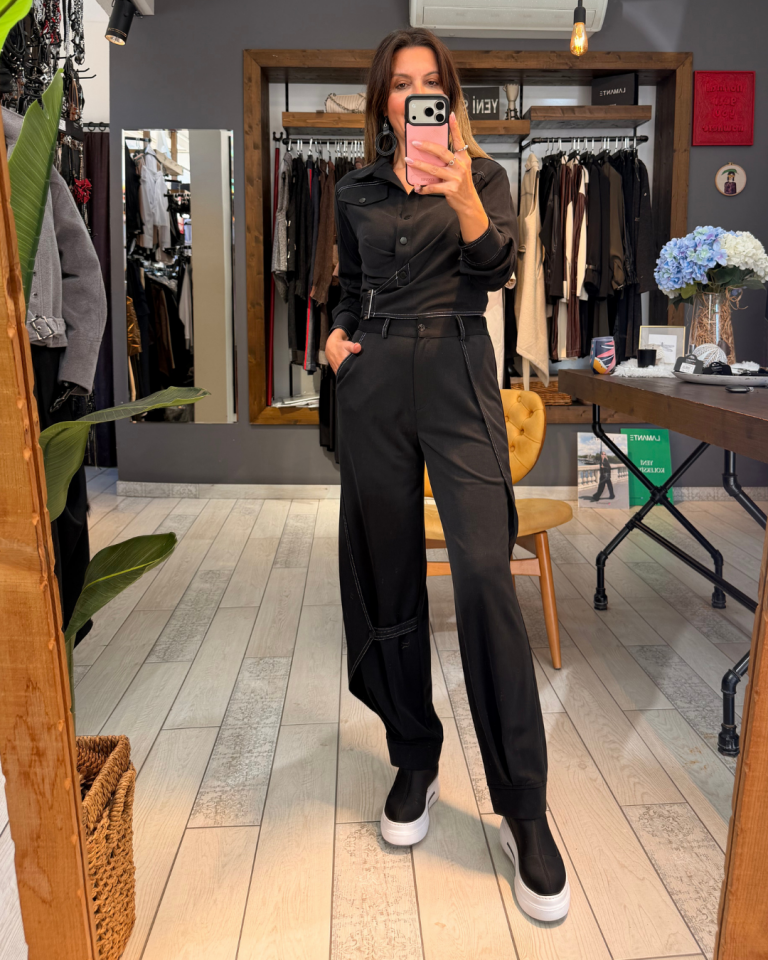 Sonya Kontrast Dikişli Pantolon (siyah)