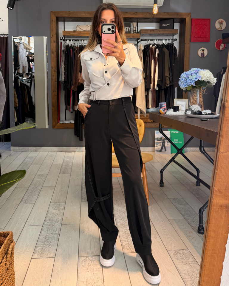 Sonya Kontrast Dikişli Pantolon (siyah)