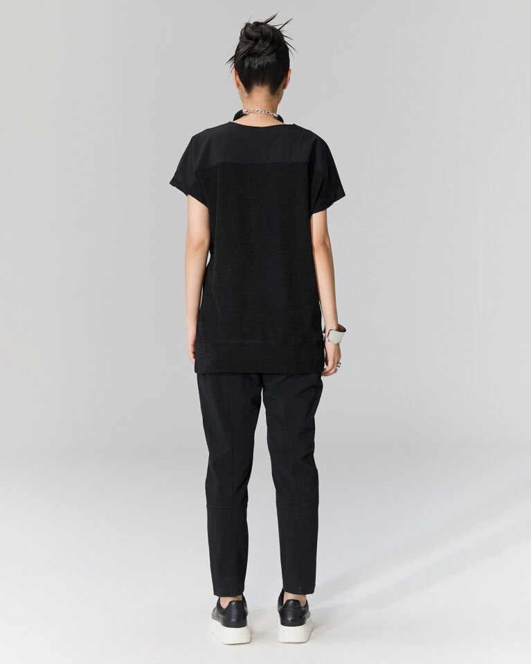 Piper Kemerli  Kolsuz Triko Bluz (Siyah)