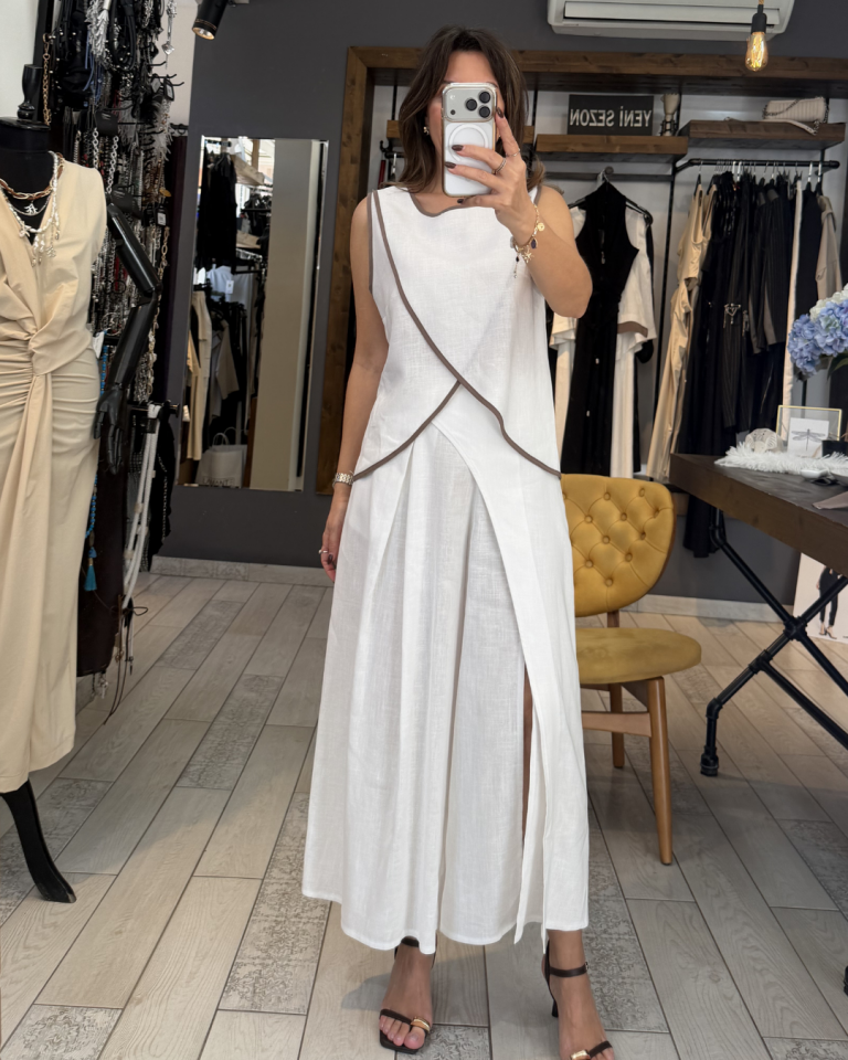 Avelin Kapamalı Keten Pantolon (beyaz)