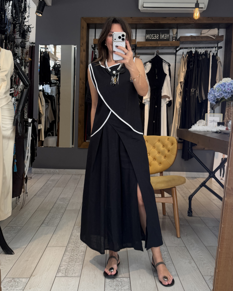 Avelin Kapamalı Keten Pantolon (siyah)