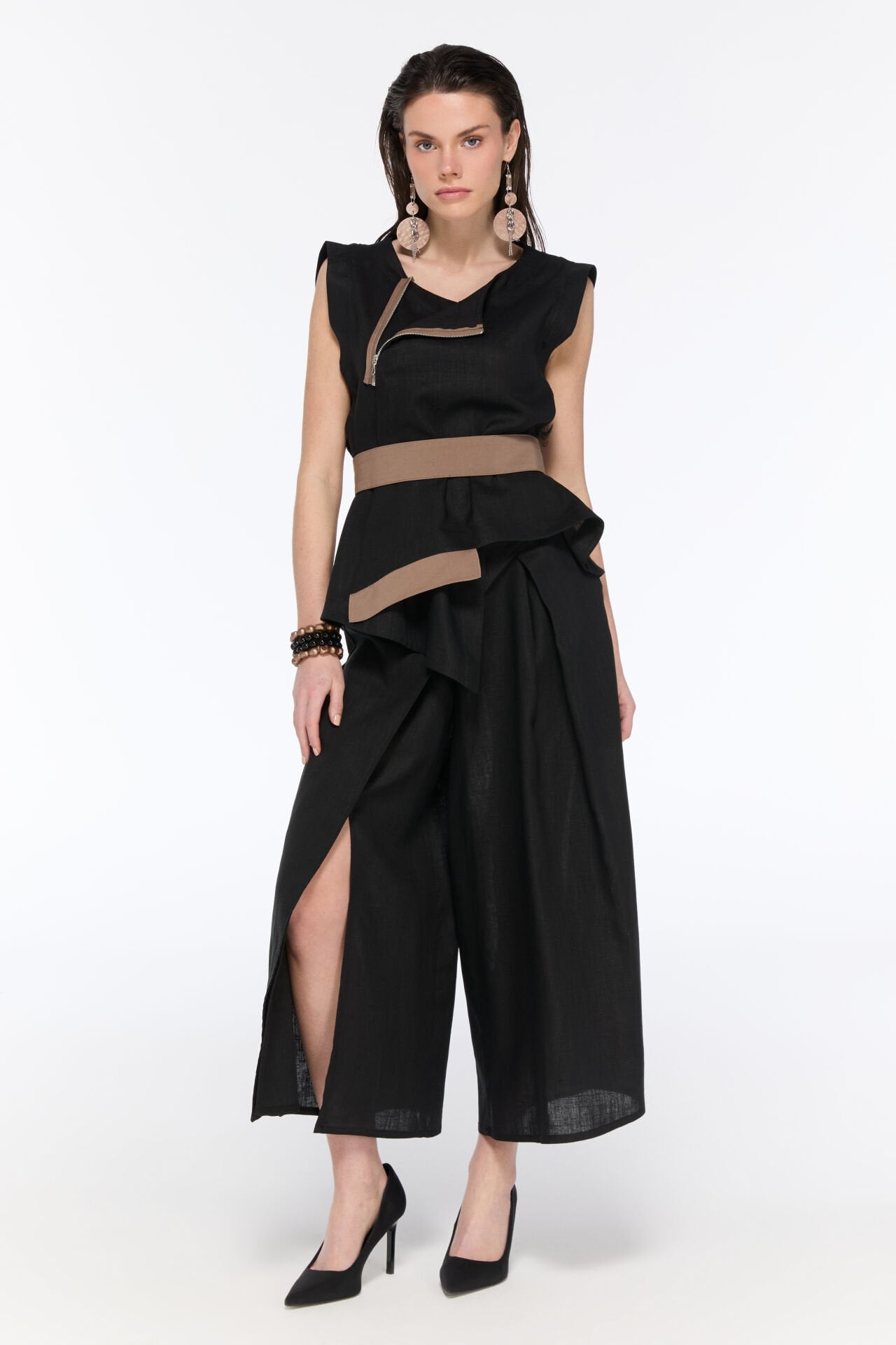 Avelin Kapamalı Keten Pantolon (siyah)