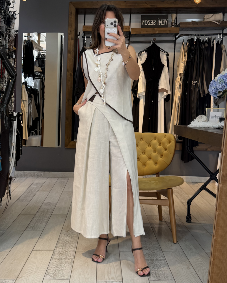 Avelin Kapamalı Keten Pantolon (kum)