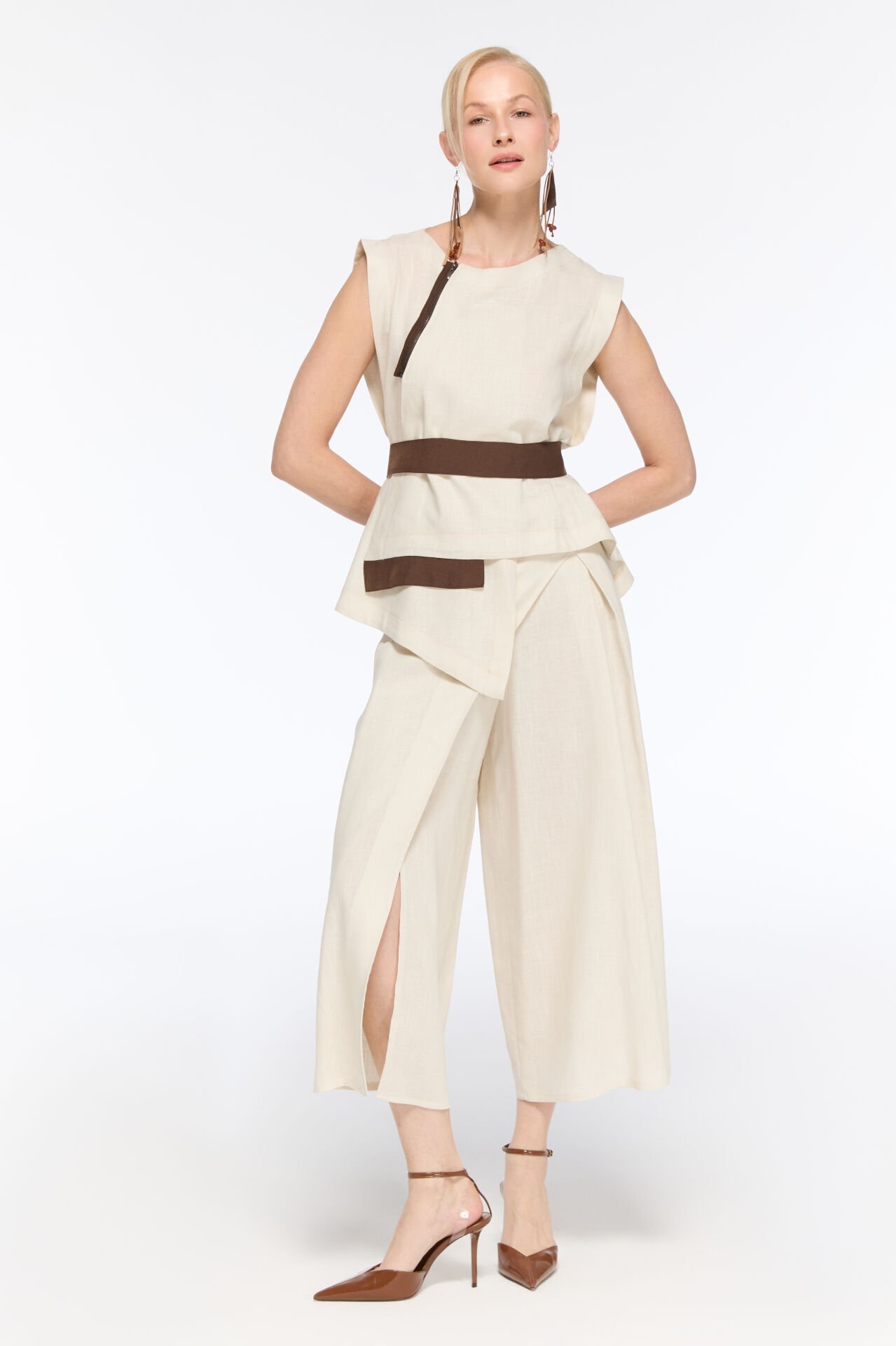 Avelin Kapamalı Keten Pantolon (bej)