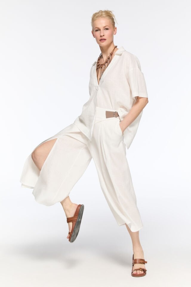 Avelin Kapamalı Keten Pantolon (bej)