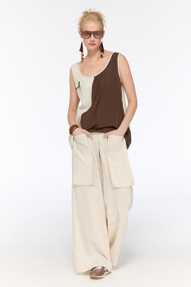 Tai Cep Detaylı Keten Pantolon (kumrengi)
