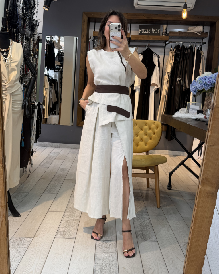 Vionna Kemerli Keten Bluz (kum)