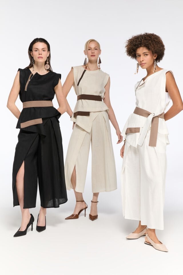 Vionna Kemerli Keten Bluz (kum)