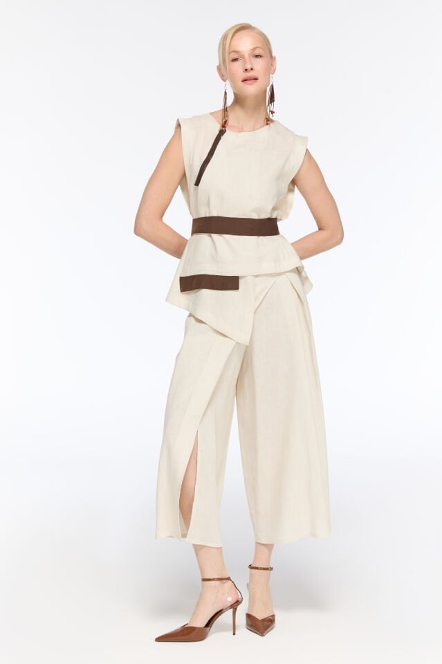 Vionna Kemerli Keten Bluz (kum)