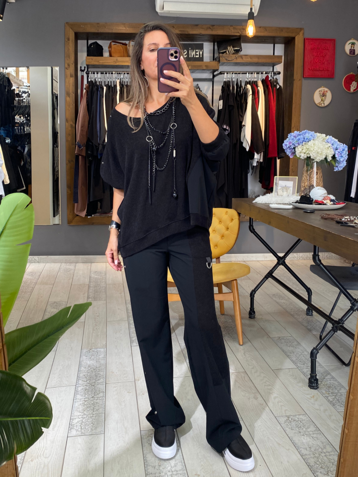 Quinn Metal Detaylı Triko Bluz (siyah)