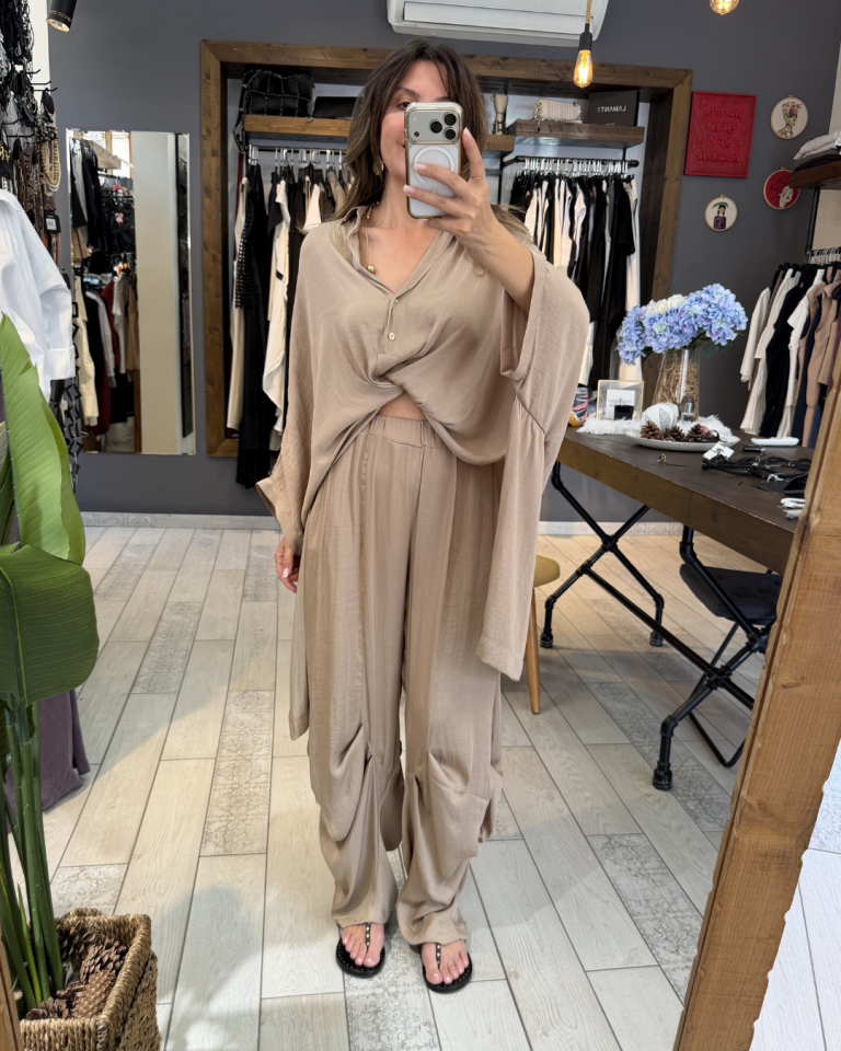 Delphine Dökümlü Pantolon (Bej)