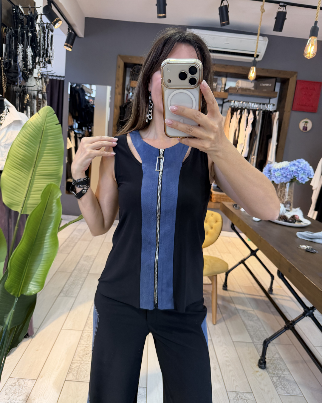 Bianca Fermuarlı Bluz (Siyah)