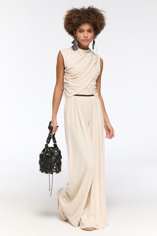 Sorev Omuzdan Drapeli Bluz (bej)