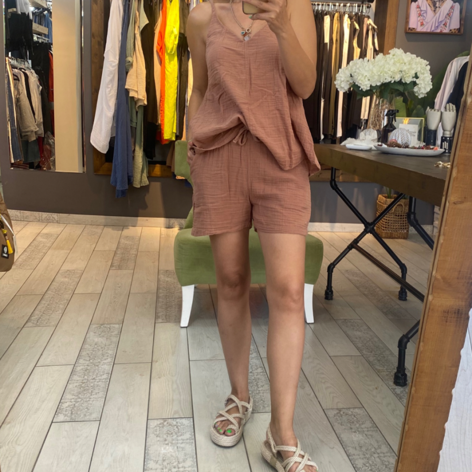 Müslin kumaş şort (Mocha)