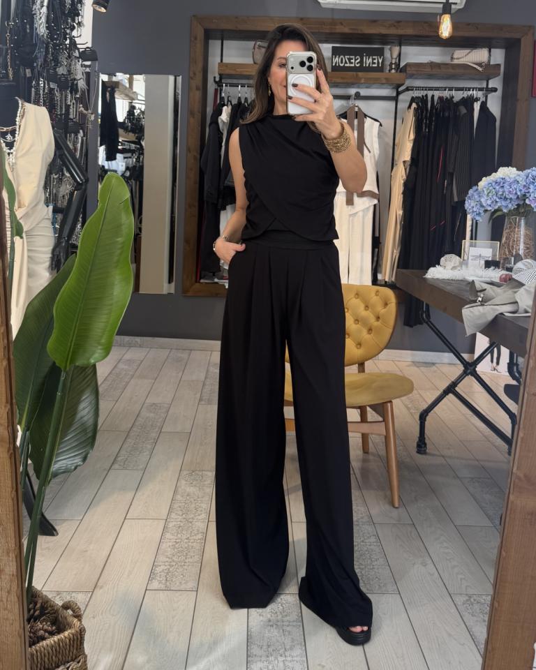 Sorev Omuzdan Drapeli Bluz (siyah)