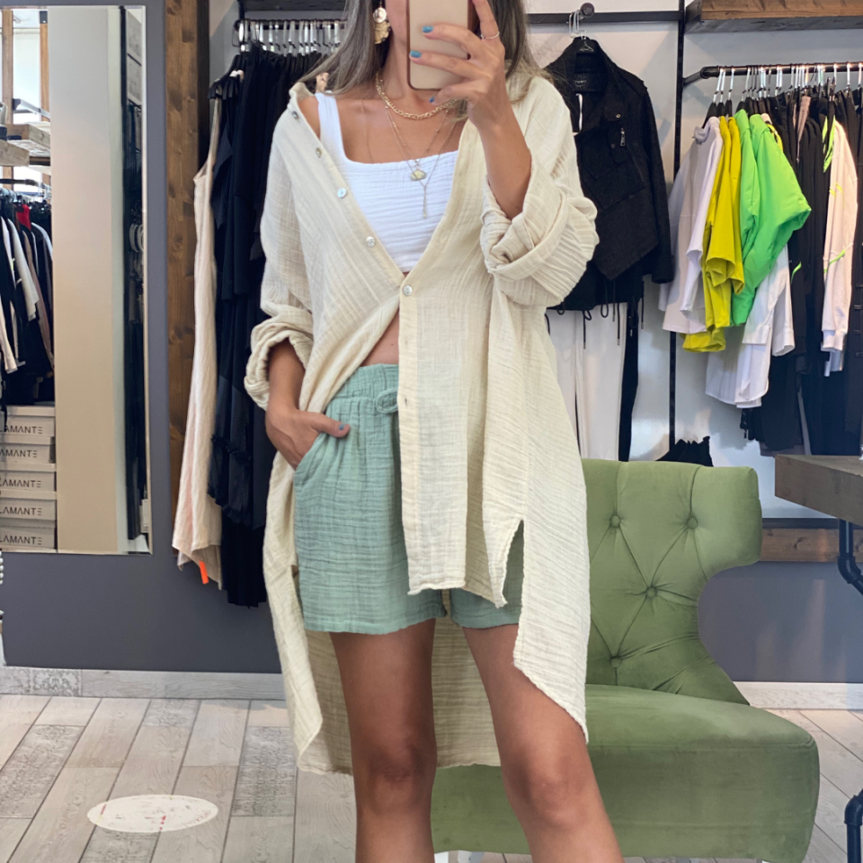 Müslin kumaş şort (Mint)