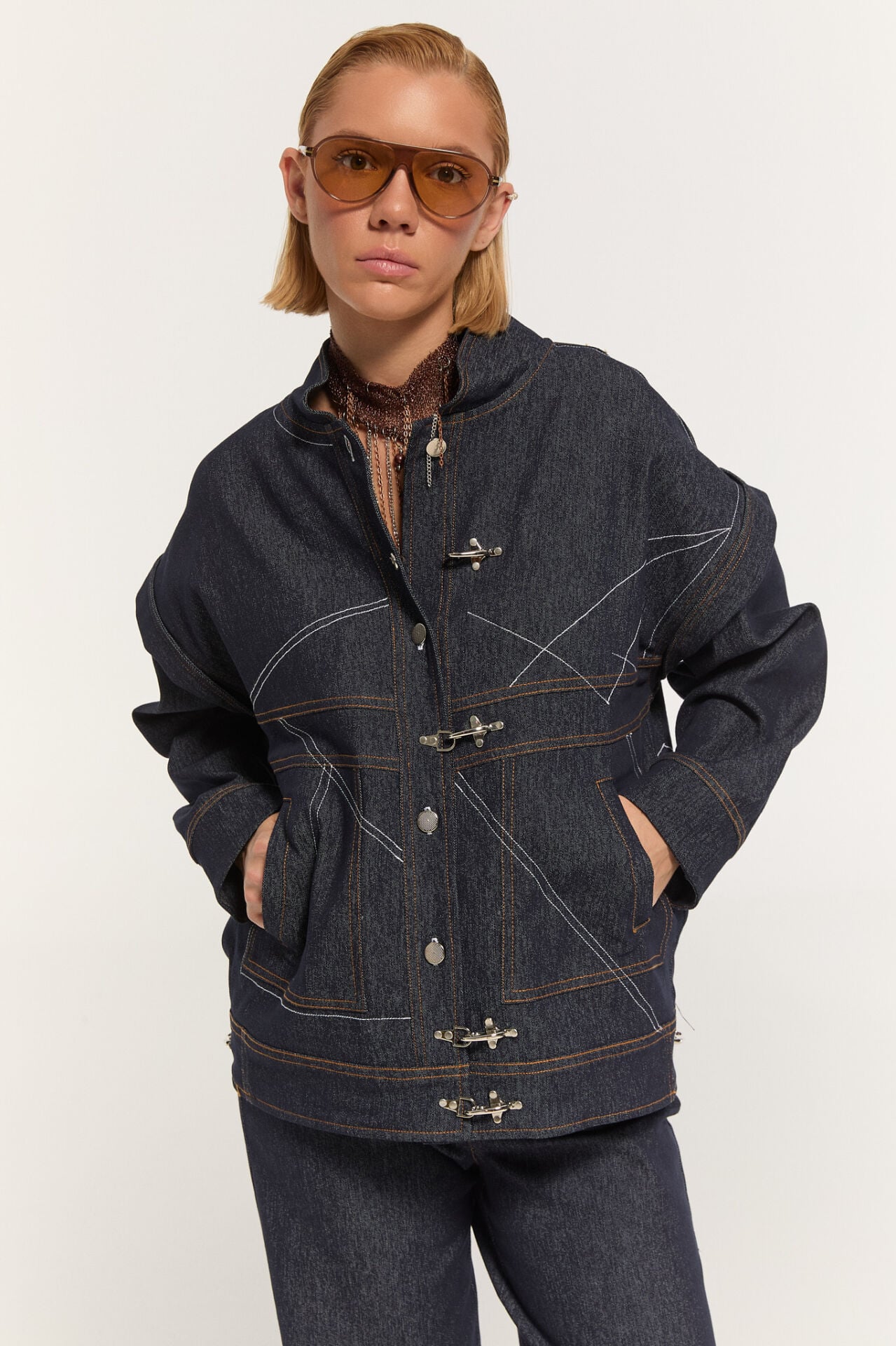 Dora Metal Tokalı Denim Ceket (mavi)