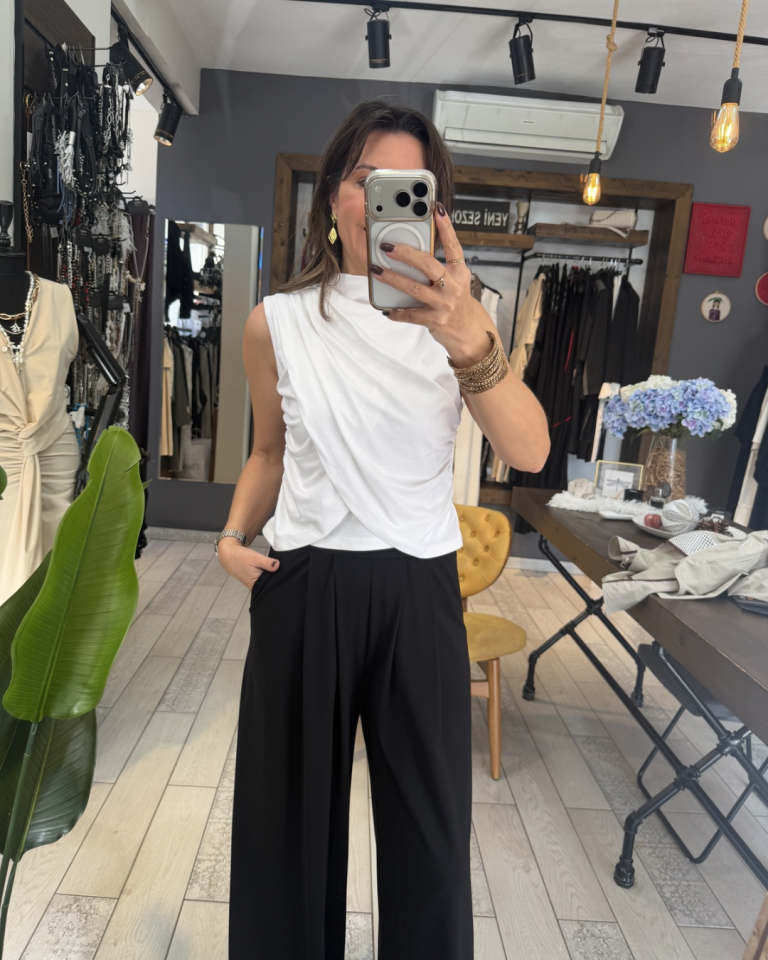 Sorev Omuzdan Drapeli Bluz (beyaz)