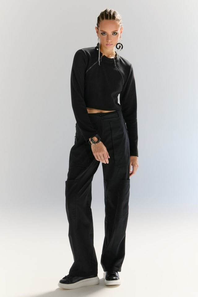 Eva Fermuarlı Kısa Triko Bluz