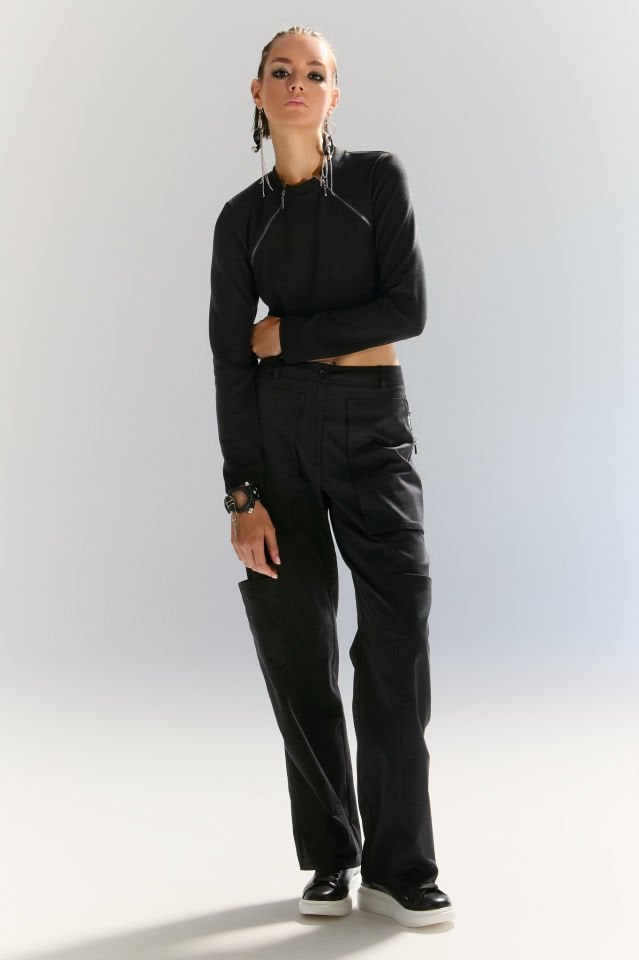 Eva Fermuarlı Kısa Triko Bluz