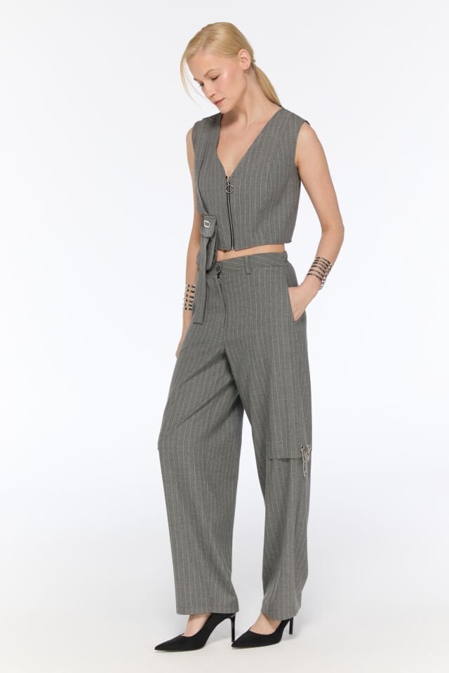 Noir Çizgili Yelek/Bluz (gri)