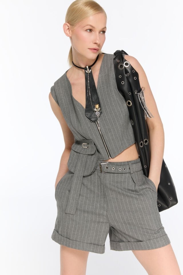 Noir Çizgili Yelek/Bluz (gri)