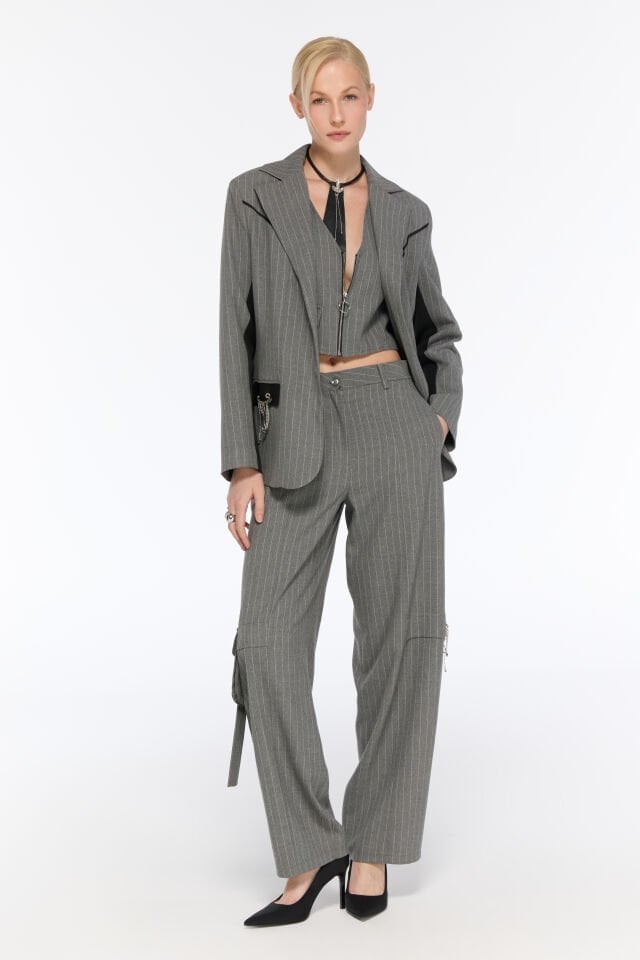 Noir Çizgili Yelek/Bluz (gri)