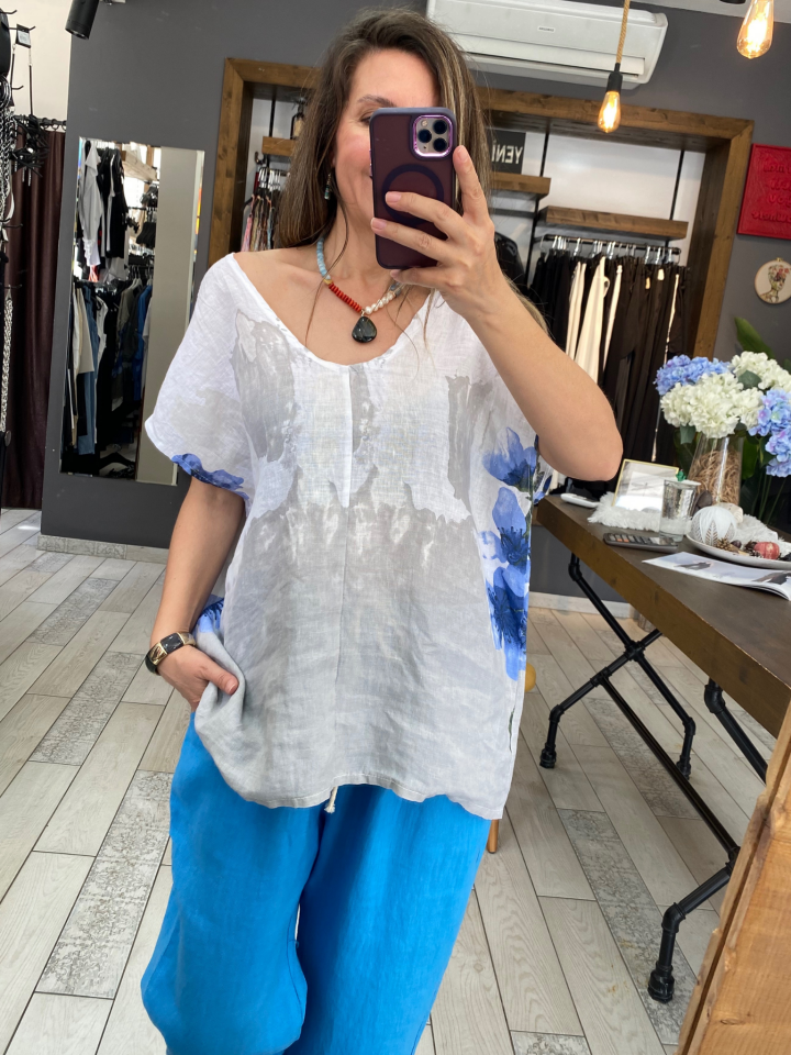 Kelly Keten Bluz (beyaz)